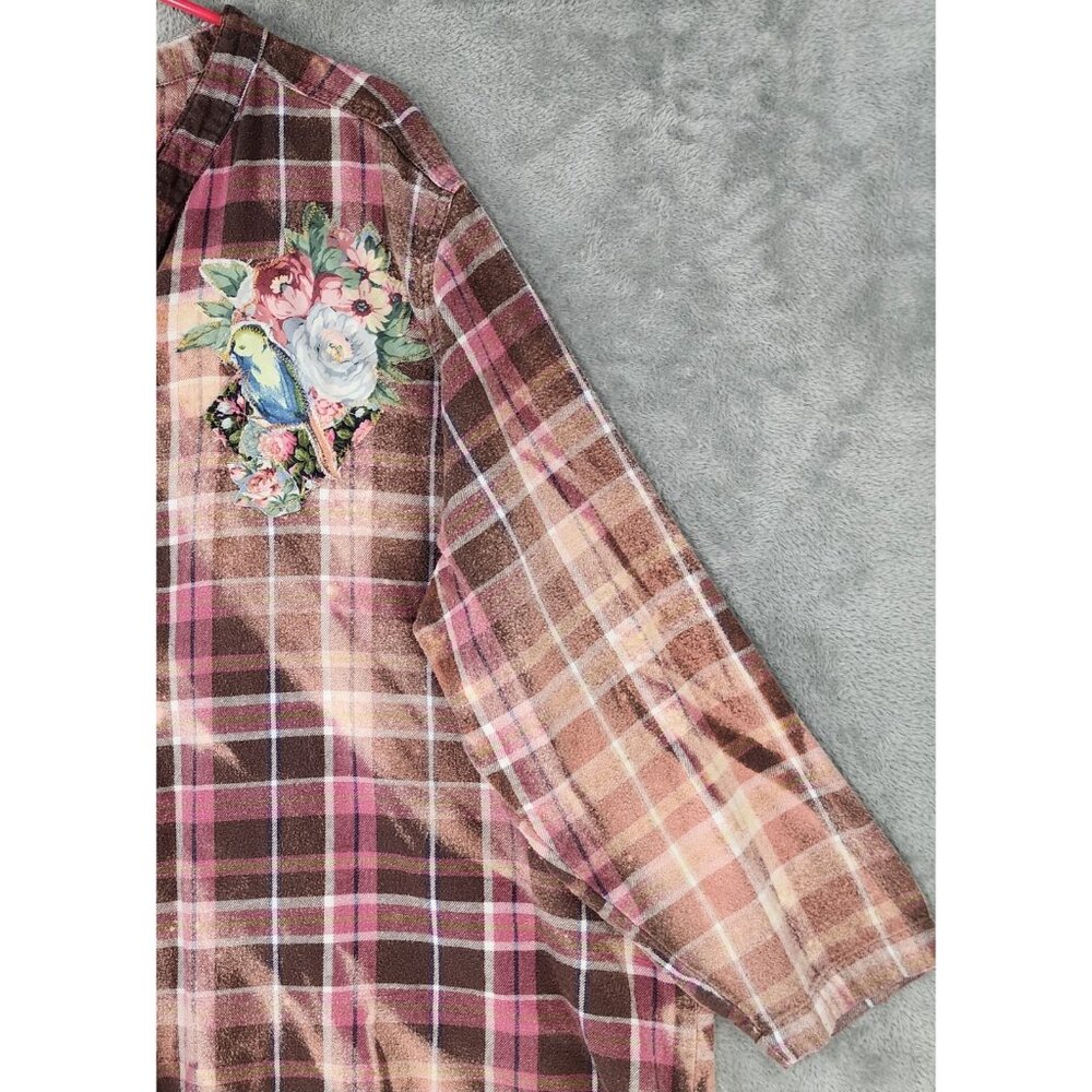 Mainstreet Blues Shirt Womens 3X Multicolor Bleached Flannel Patchwork Vintage - Picture 8 of 10